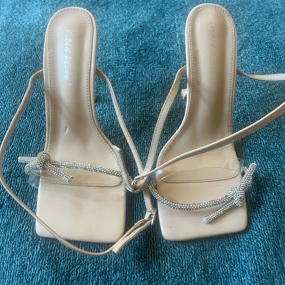 Elegant Beige Heels with Rhinestone Detail